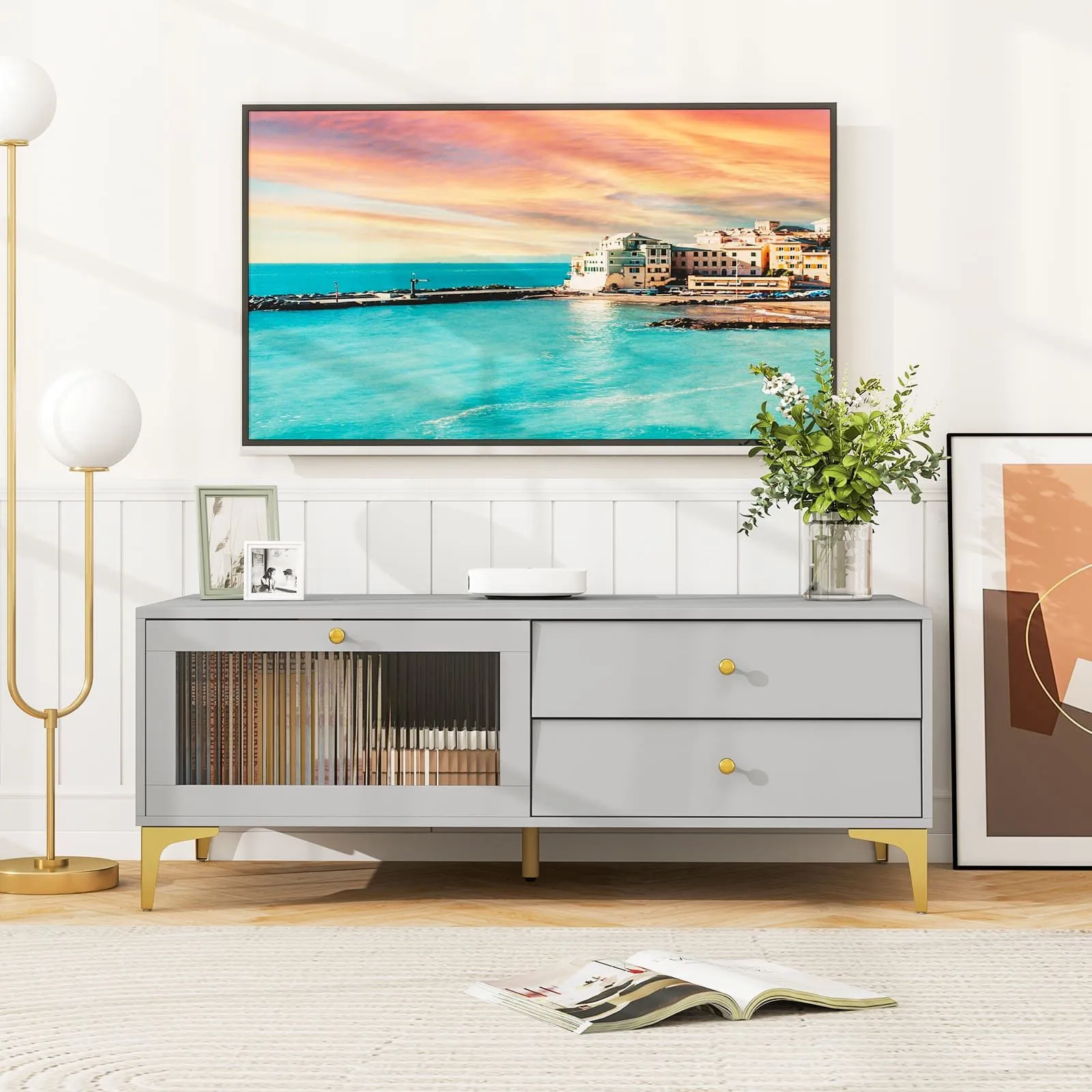 Costway TV Stand for 55-Inch TV 120cm TV Console Cabinet in Grey 4