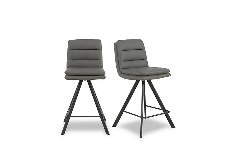 Njord Pair of Faux Leather Swivel Bar Stools - Grey