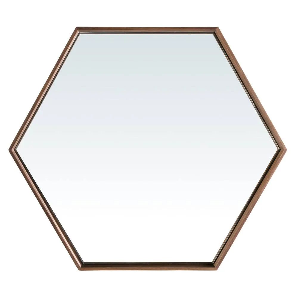 Angel Cerda Hexagonal Walnut Veneer Wall Mirror, 46x40x6 cm 2