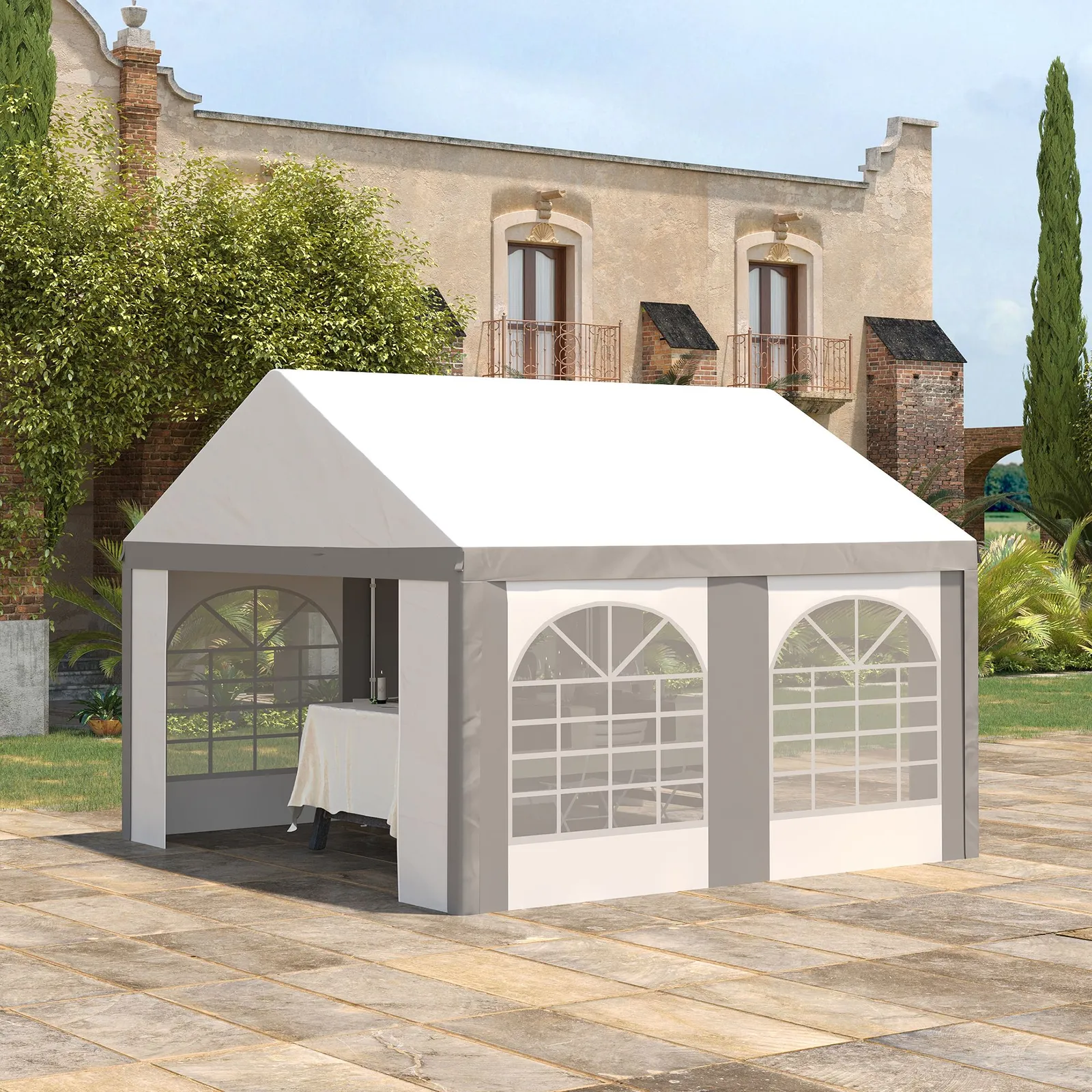 OUTSUNNY Party Tent, Marquee Gazebo with Sides, Windows & Double Doors in White