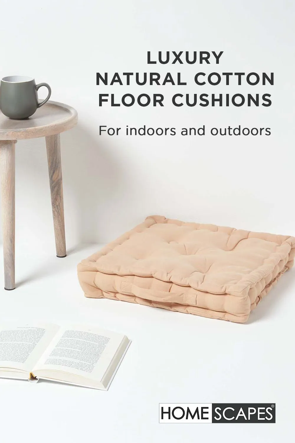Homescapes Plain Cotton Floor Cushion in Natural 2