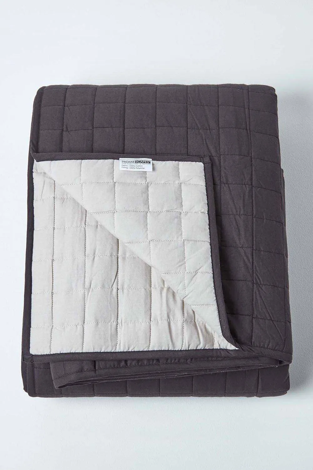 Homescapes Cotton Quilted Reversible Bedspread in Black 2