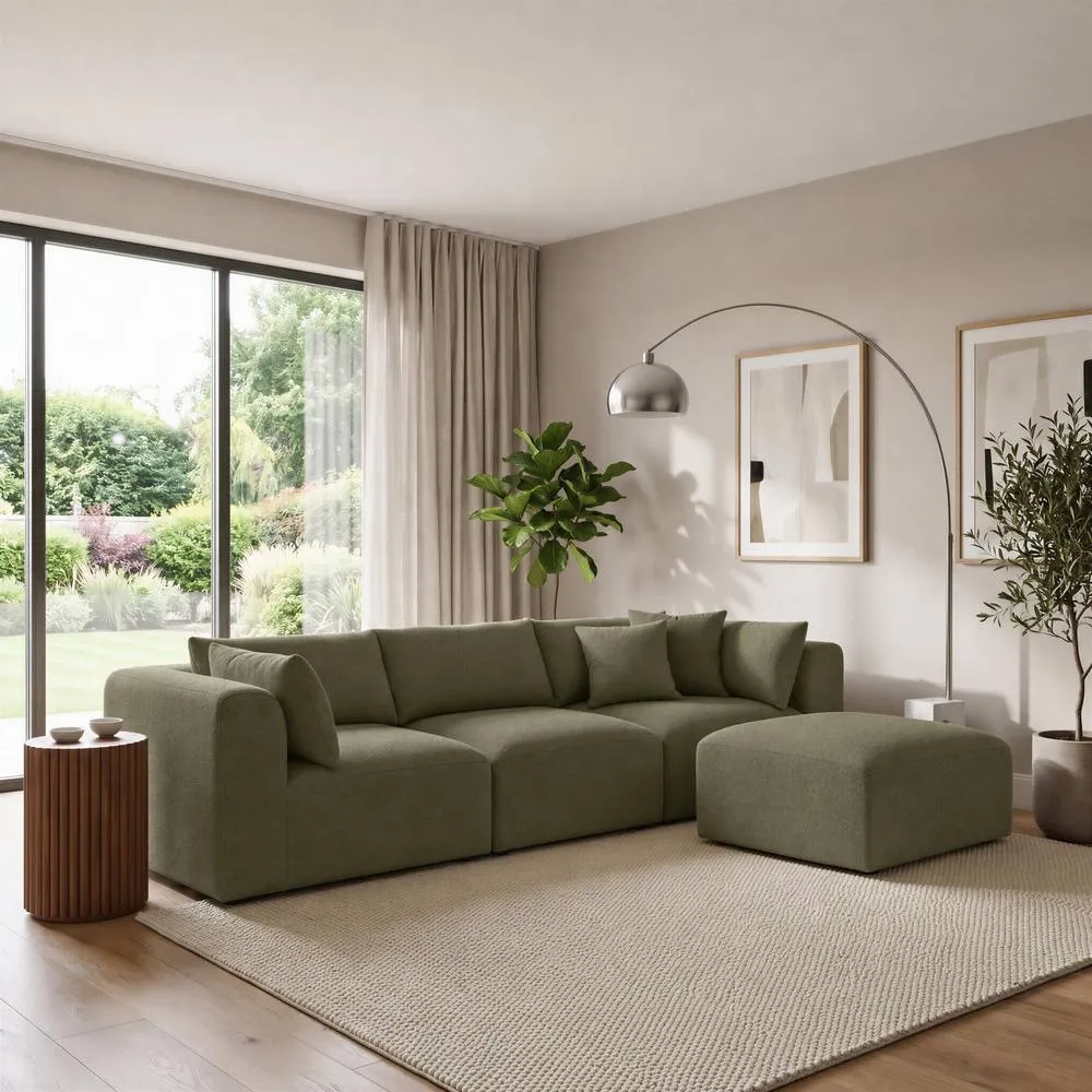 FurnitureboxUK Drift Boucle Fabric 3 Seater Modular Chaise Sofa in Green