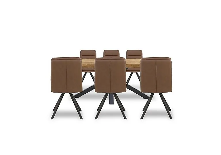 Njord Raw Edge Dining Table with Metal Star Base and 6 Tan Faux Leather Swivel Chairs - 220-cm