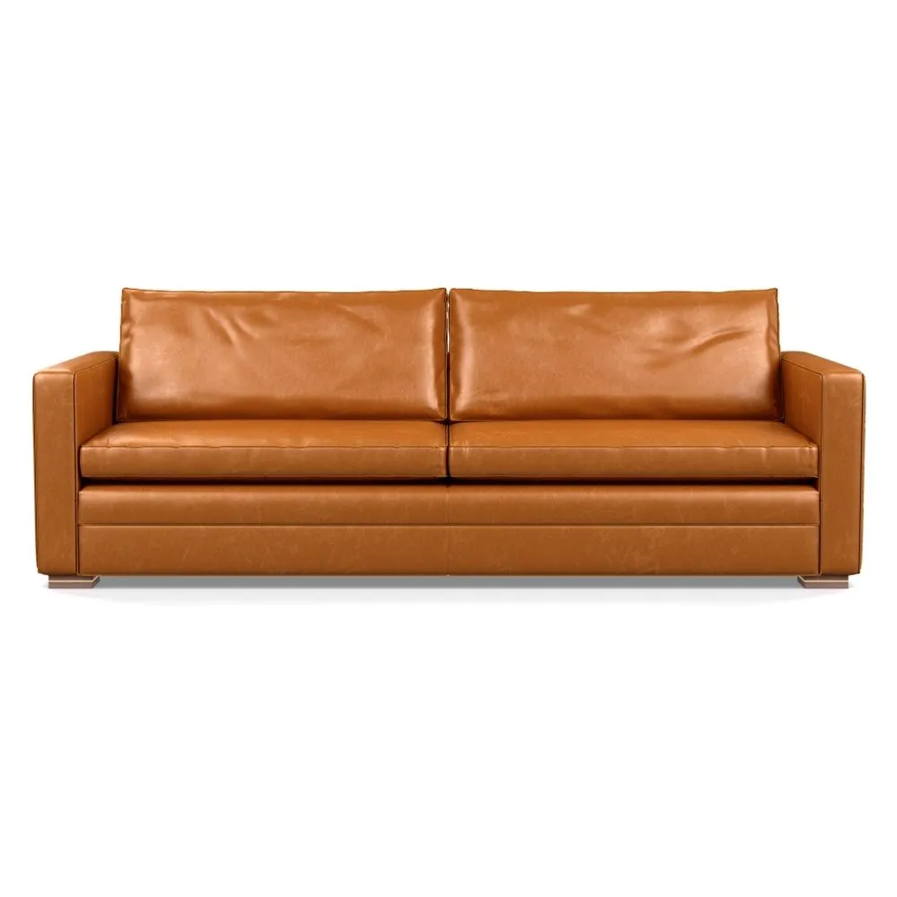 Heal's Palermo 5 Seater Sofa Stonewash Leather Toffee 277 Brass and Walnut Feet 1