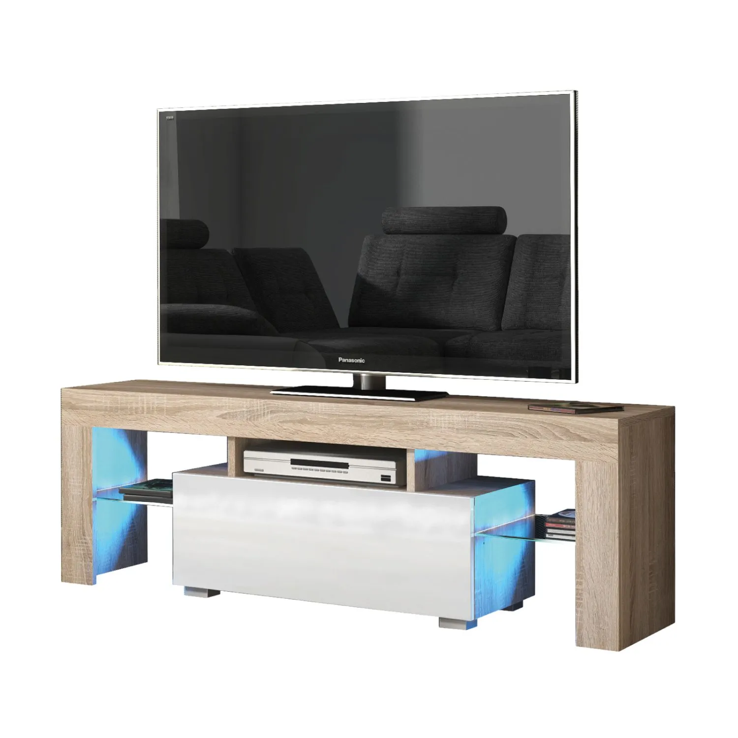Creative Furniture Floe TV Unit 130cm - A Sleek & Elegant Cabinet with Gloss Doors & LED Lights in Light Oak 6