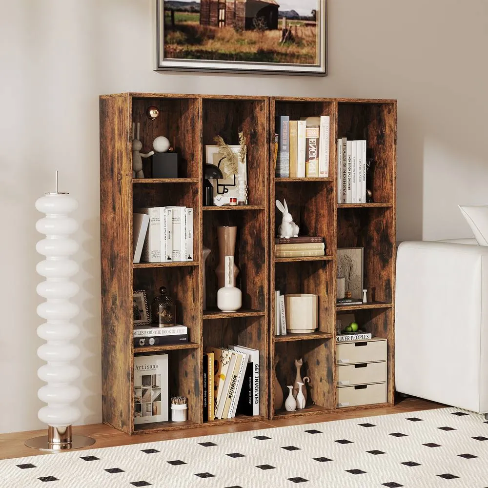 Costway 7-Cube Wooden Bookcase Industrial Display Bookshelf Open Storage Unit in Brown 5