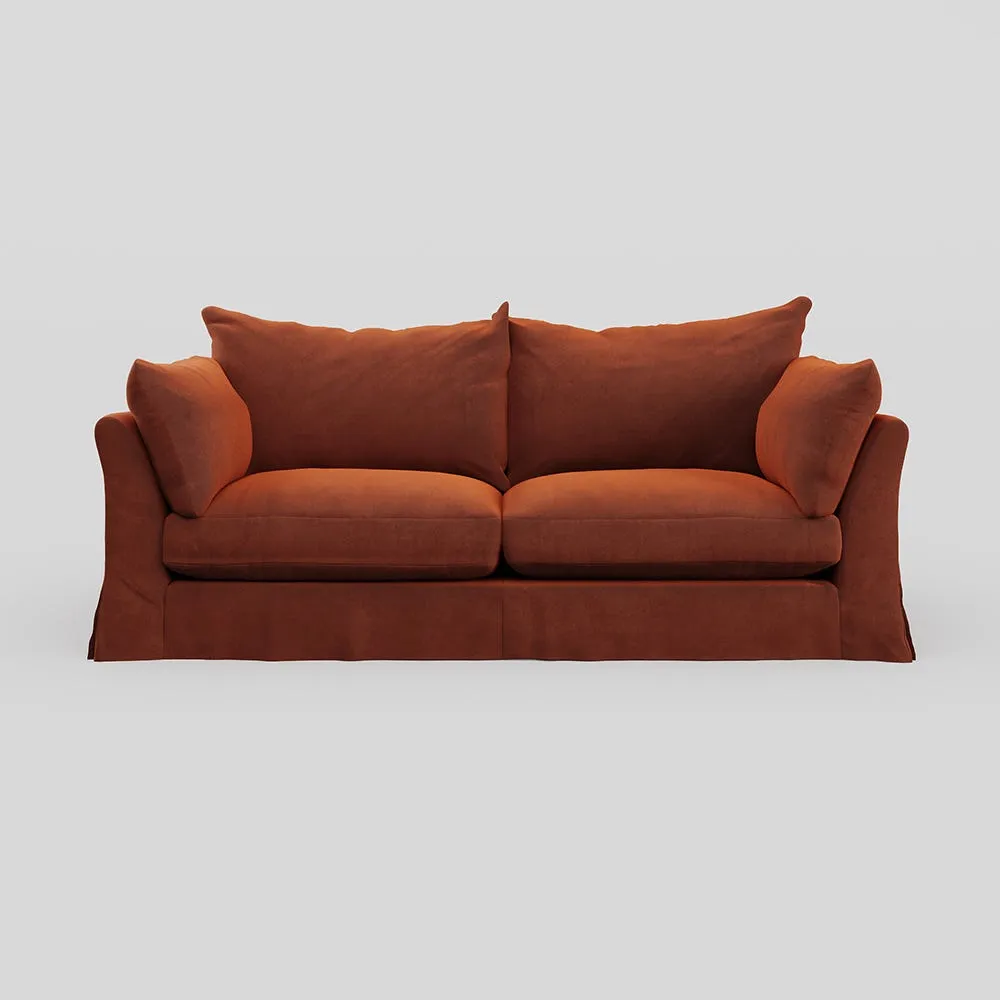 Heal's Tailor Loose Cover 4 Str Sofa Velvet Russet Natural Beech Feet 1