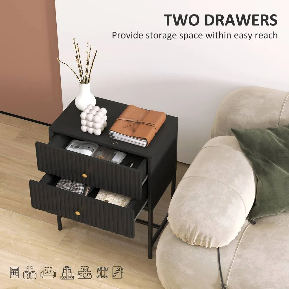 HOMCOM Modern Bedside Table Set of 2 with 2 Drawers for Bedroom, Black 5