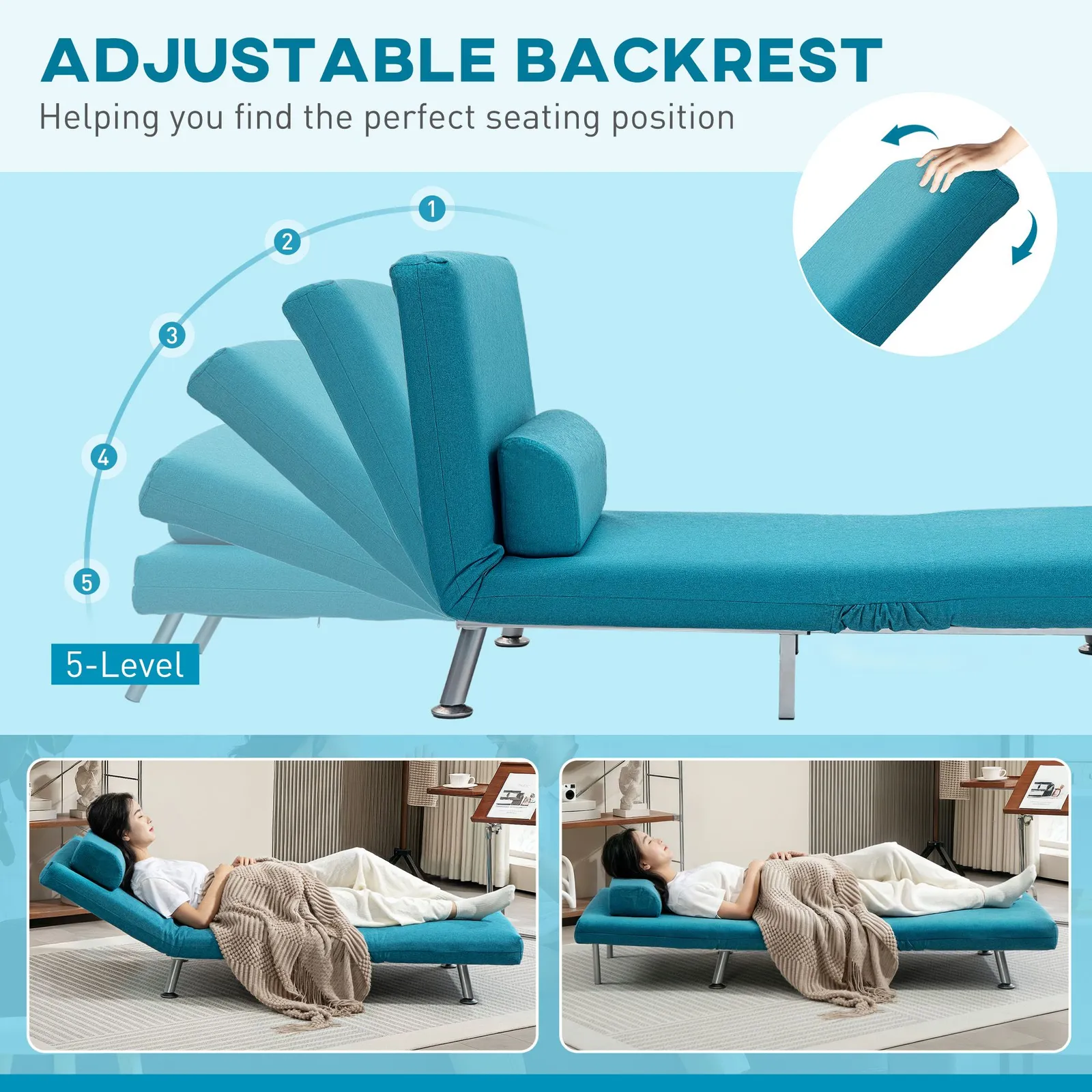 HOMCOM Single Folding 5 Position Convertible Sleeper Chair Bed in Dark Blue 5