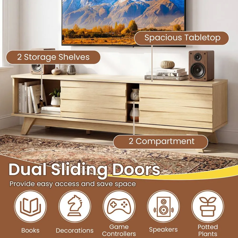 Costway TV Stand for TVs up to 55" with 2 Sliding Doors in Khaki 3