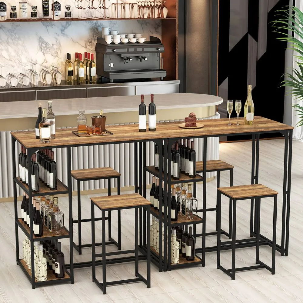 Costway 3-Piece Bar Table Set 2 Person Dining Furniture Set w/2 Stools in Brown 6
