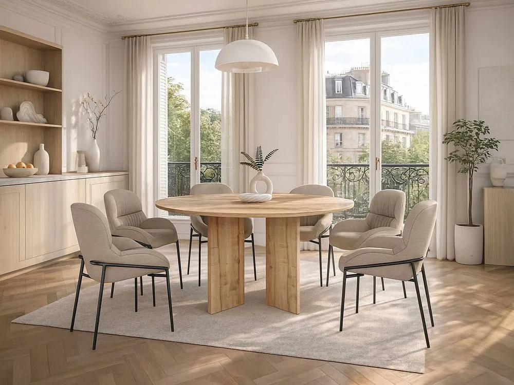 Vente-unique Round Dining Table for 6 - Light Natural - TOPANIA in Light Oak 3