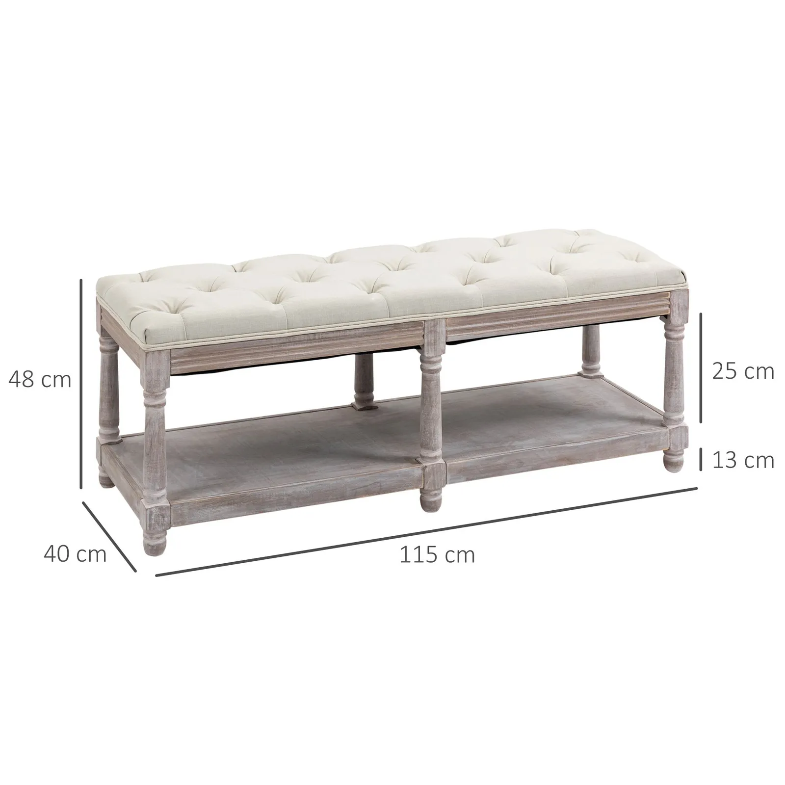 HOMCOM Rack Bench w/ Button Tufted Seat Cushion for Living Room Hallway Bedroom in Cream 3