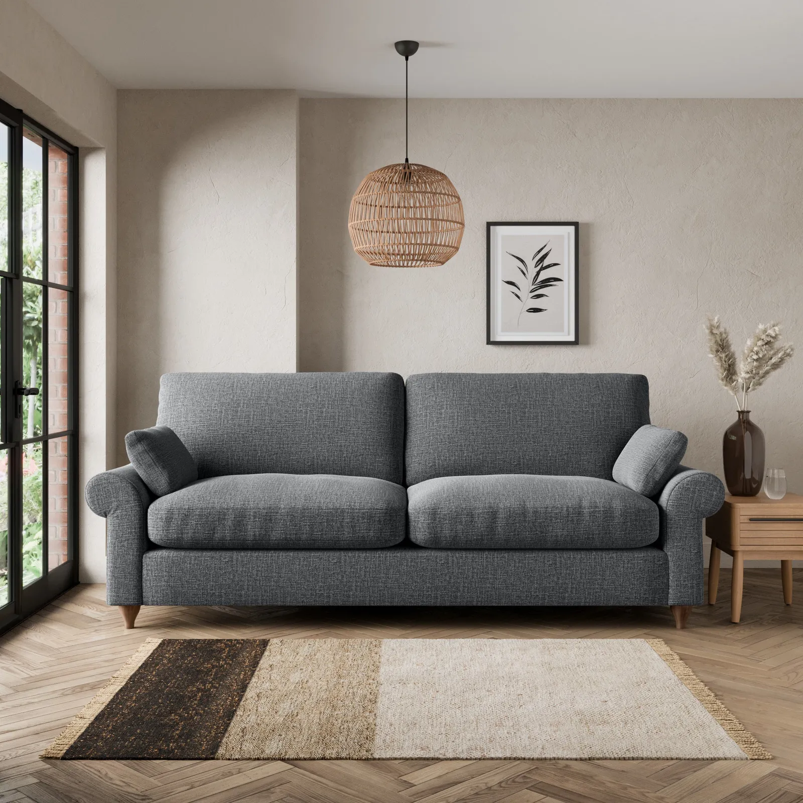 Salisbury Slub Cotton Blend 4 Seater Sofa Slub Cotton Black