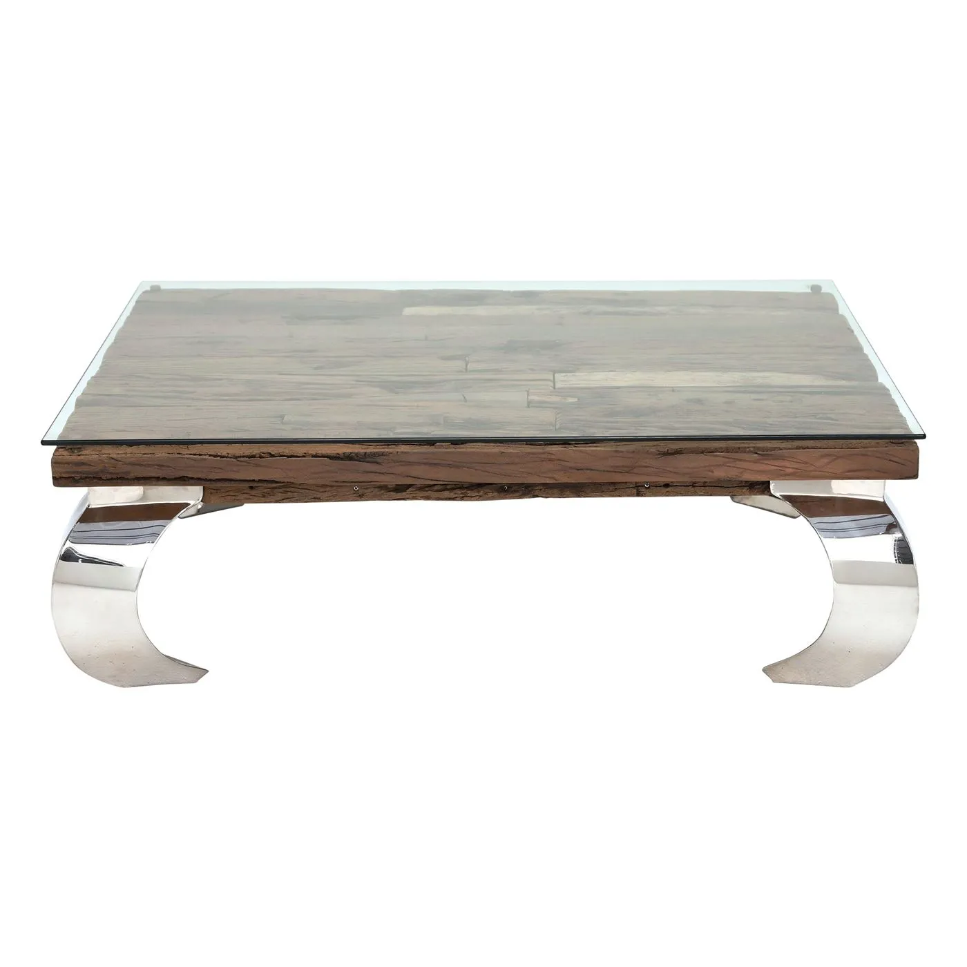 Caspian Terni Small Square Reclaimed Wood Coffee Table with Glass top