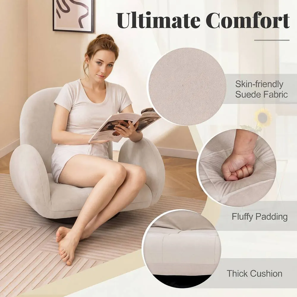 Costway Swivel Floor Chair Folding Gaming Chair w/Adjustable Backrest&Armrests in Beige 5