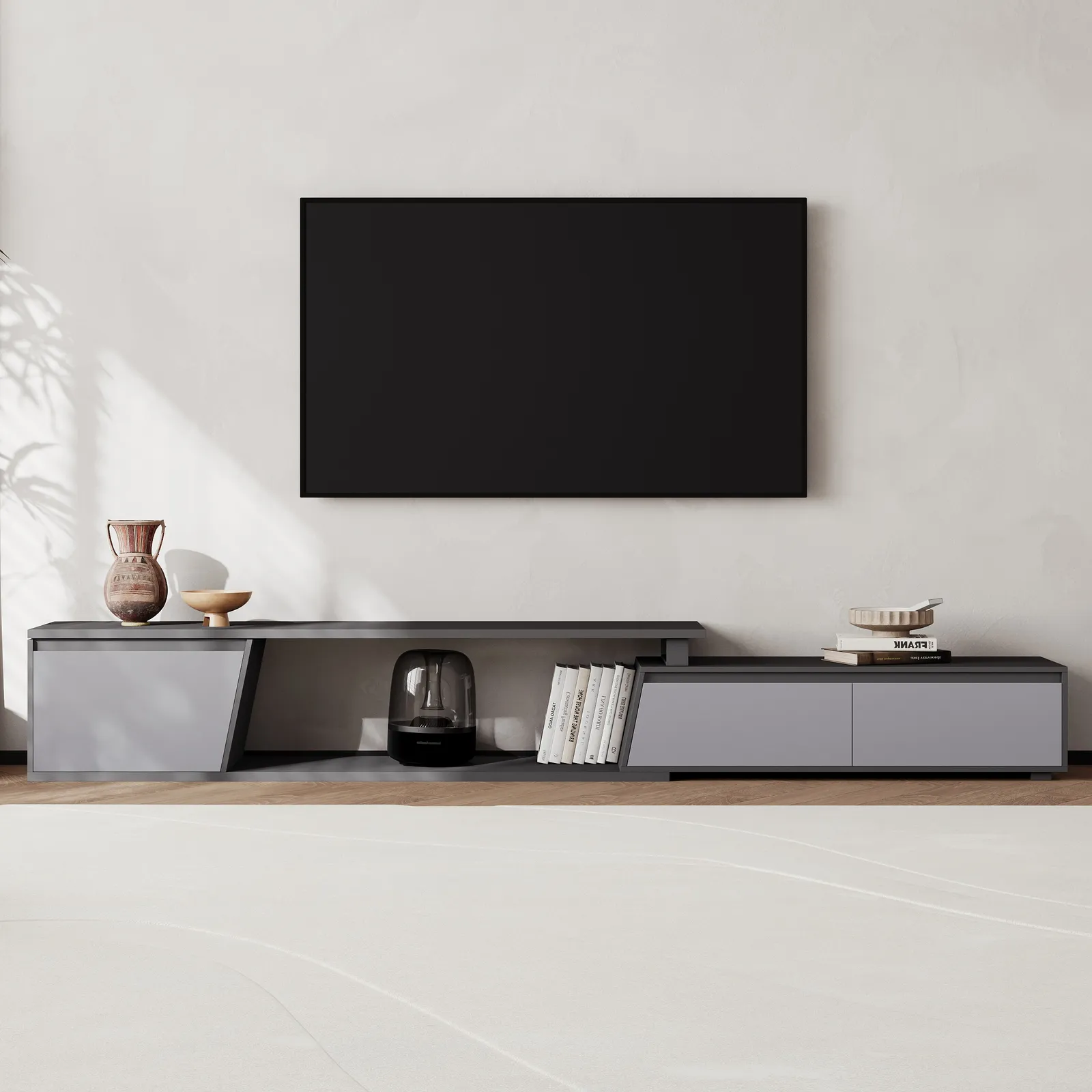Fero Grey Extendable TV Stand with 3 Drawers (1800 mm - 2800 mm)