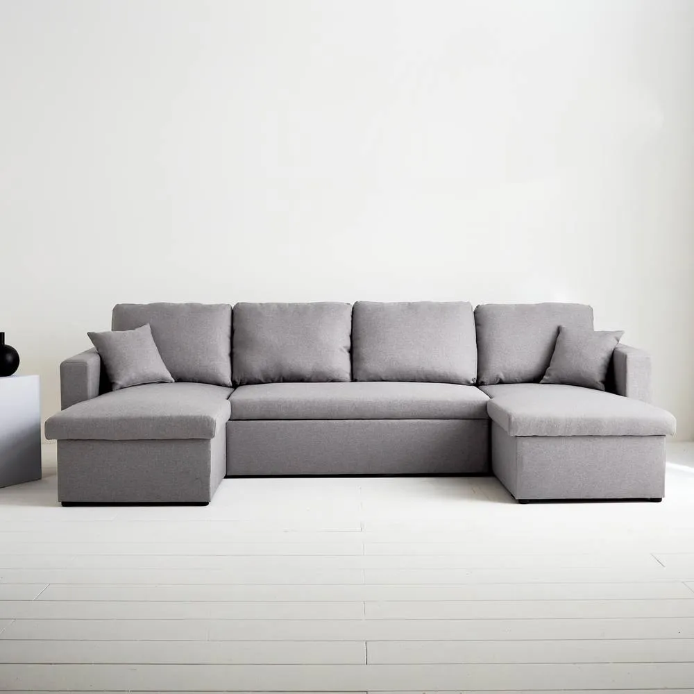 sweeek 4-seater u shaped sofa bed in fabric in Light Grey 1