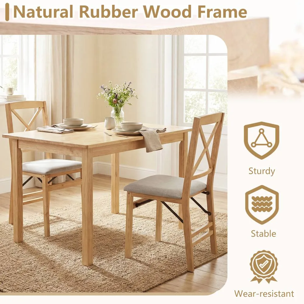 Costway 2PCS Folding Dining Chairs Kitchen Side Chairs W/ Padded Seat in Natural 5
