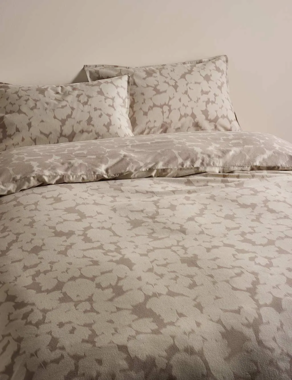 M&S Pure Brushed Cotton Fern Print Bedding Set Putty