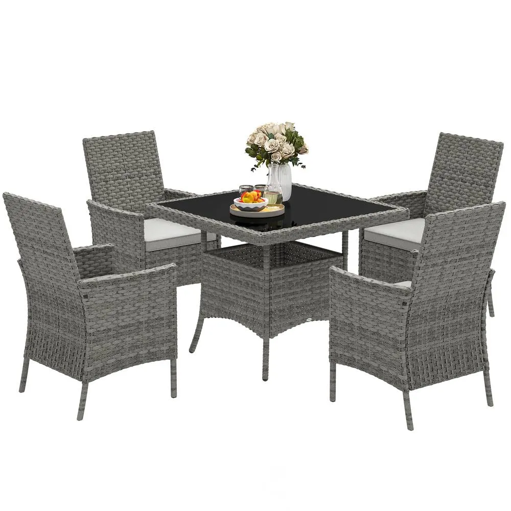 OUTSUNNY 4 Seater Rattan Garden Furniture Set with Cushion, Grey 2