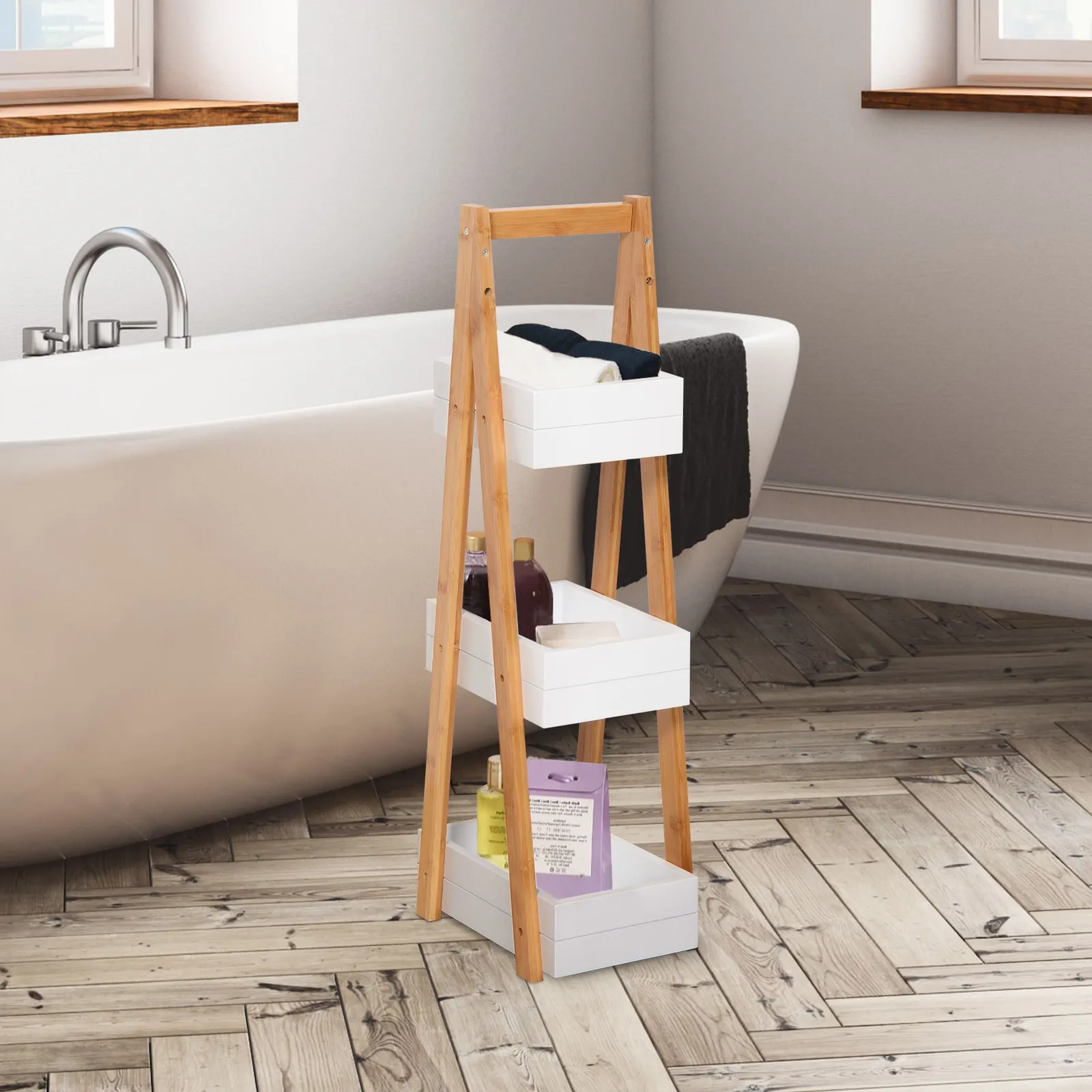 HOMCOM 3 Tier Bathroom Shower Caddy Freestanding Rack Storage Unit in White
