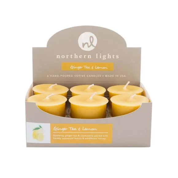 Northern Lights Set of 6 Ginger Tea and Lemon Votive Candles
