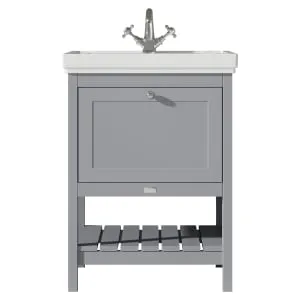 Bayswater Hartleigh Plummett Grey Traditional Freestanding Vanity Unit & 1 Tap Hole Traditional Recessed Basin - 600mm