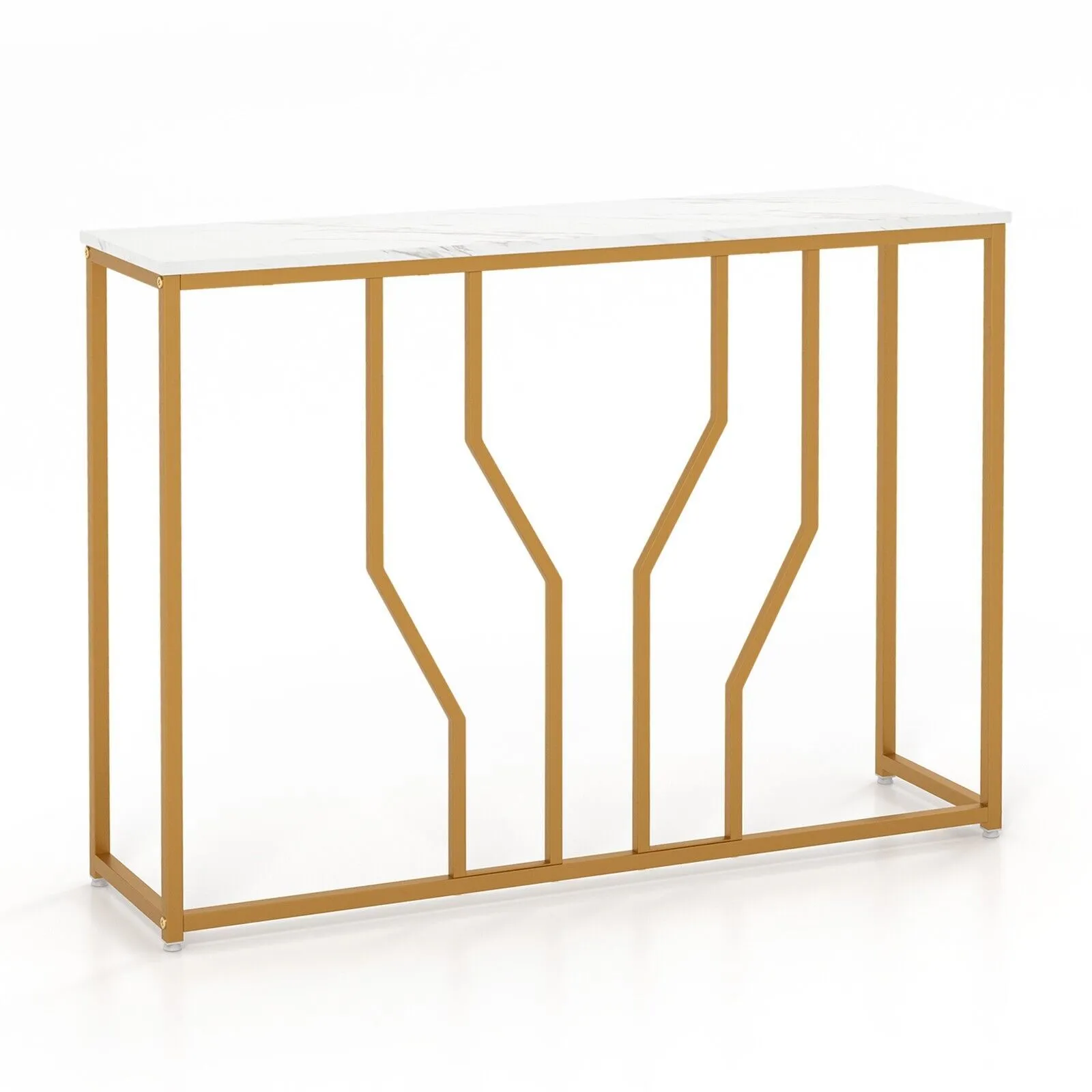 Costway Modern Console Table Faux Marble Narrow Entryway Hallway Table Accent Desk 110cm in White 3