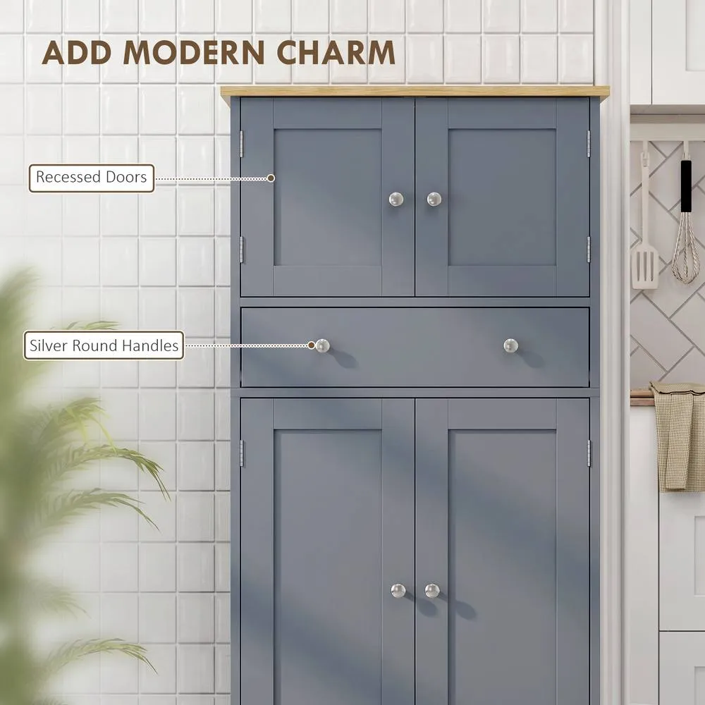HOMCOM Modern Kitchen Cupboard with 4 Doors & Adjustable Shelf, Grey Blue 4