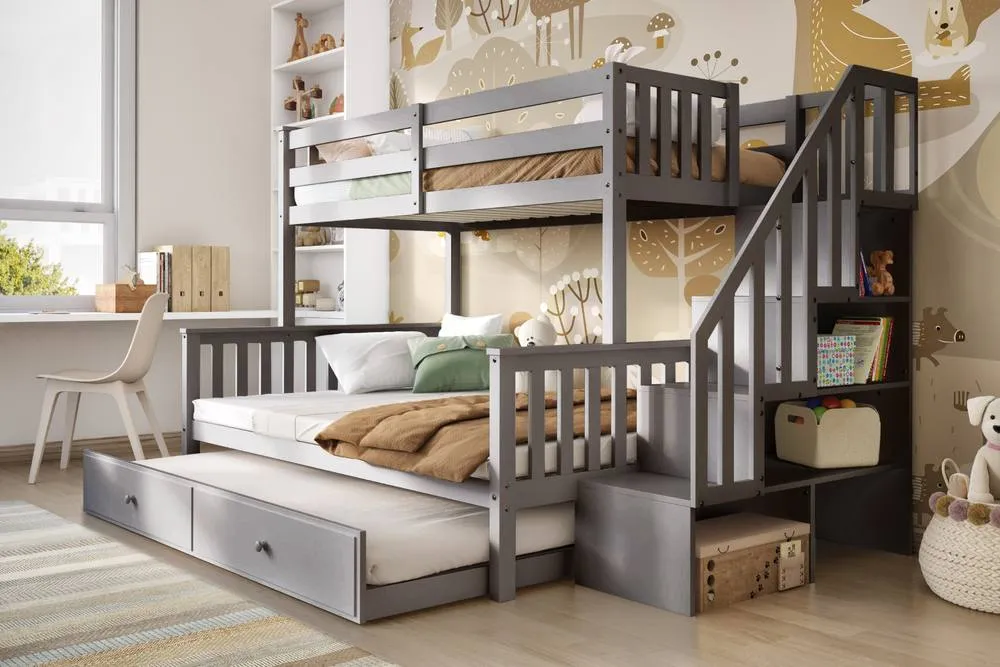 Flair Tag Triple Staircase Bunk Bed with Trundle in Grey 6