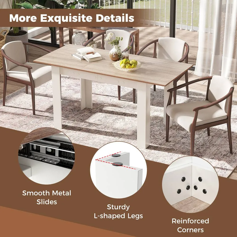 Costway Extendable Wooden Dining Table 120-158cm Modern Kitchen Table in White 4