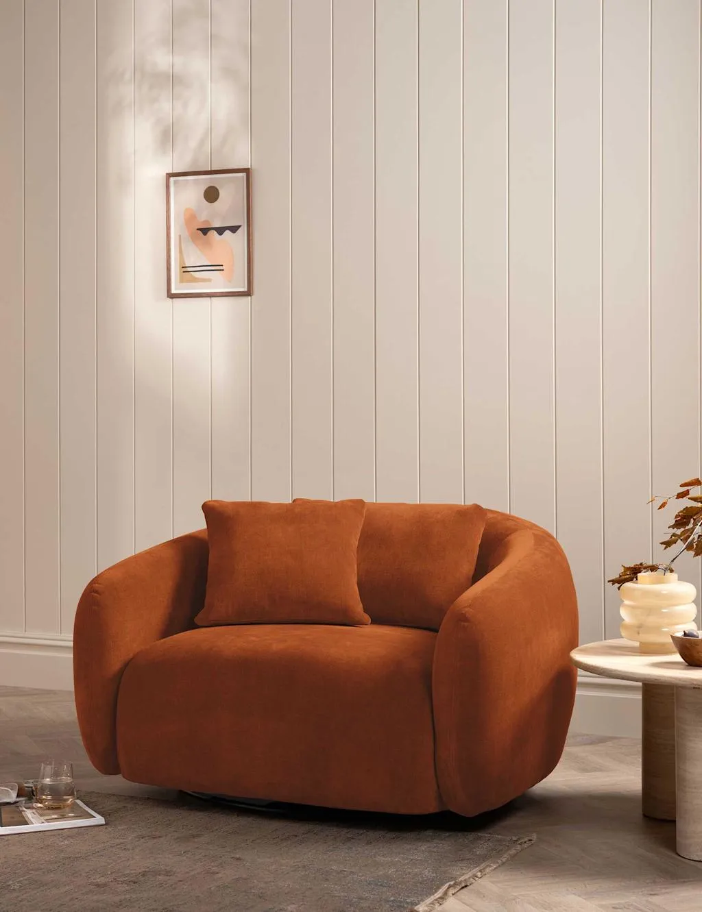 BARKER AND STONEHOUSE Cocoon Chenille Swivel Snuggle Chair Orange