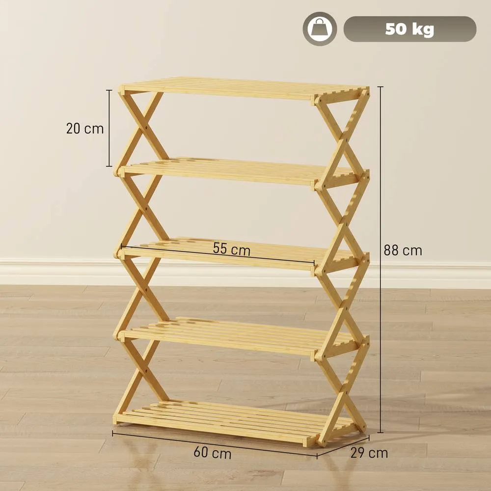HOMCOM Bamboo Shoe Rack, Folding Shoe Shelf in Natural 3