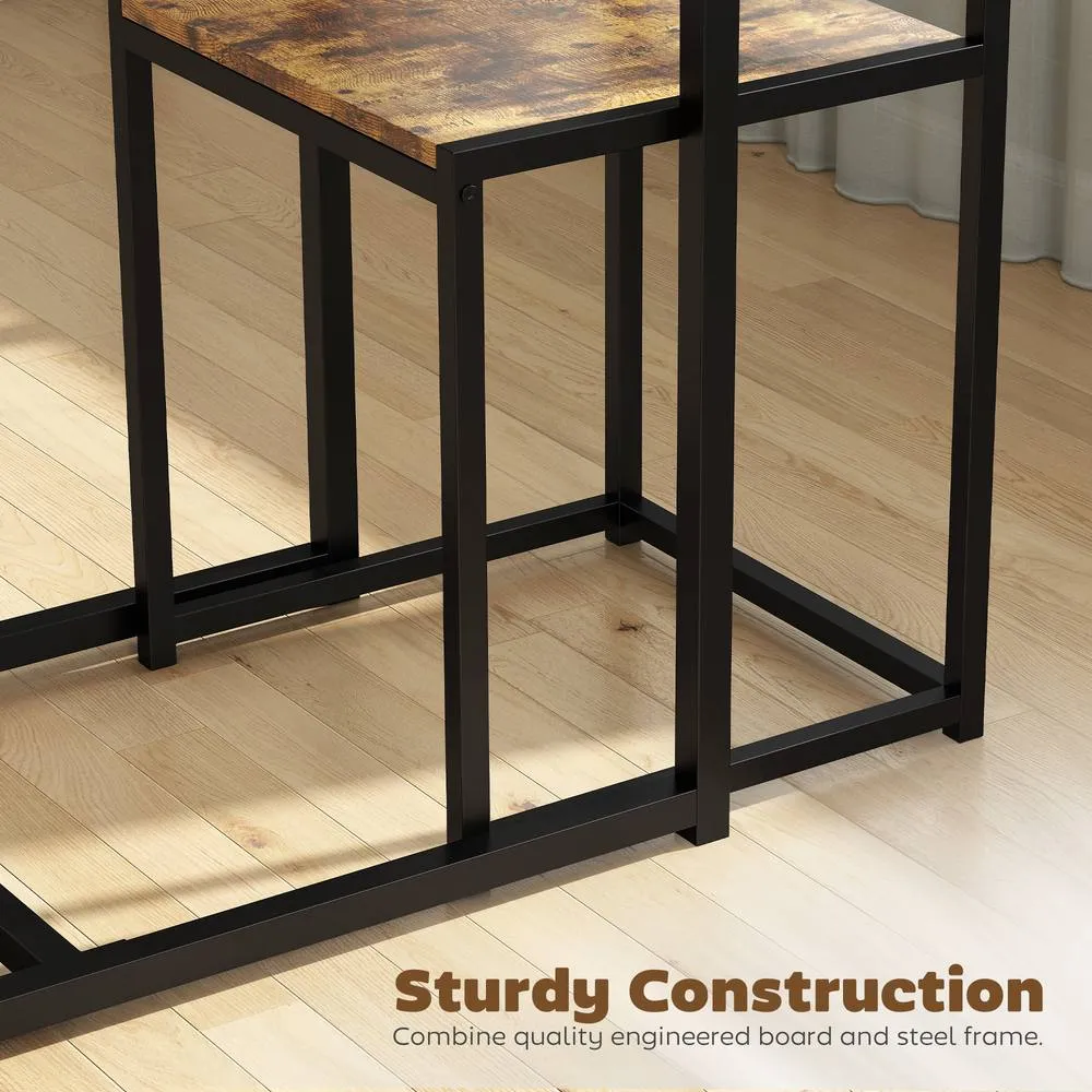 HOMCOM 3 Piece Dining Table Set with Metal Frame in Brown 6