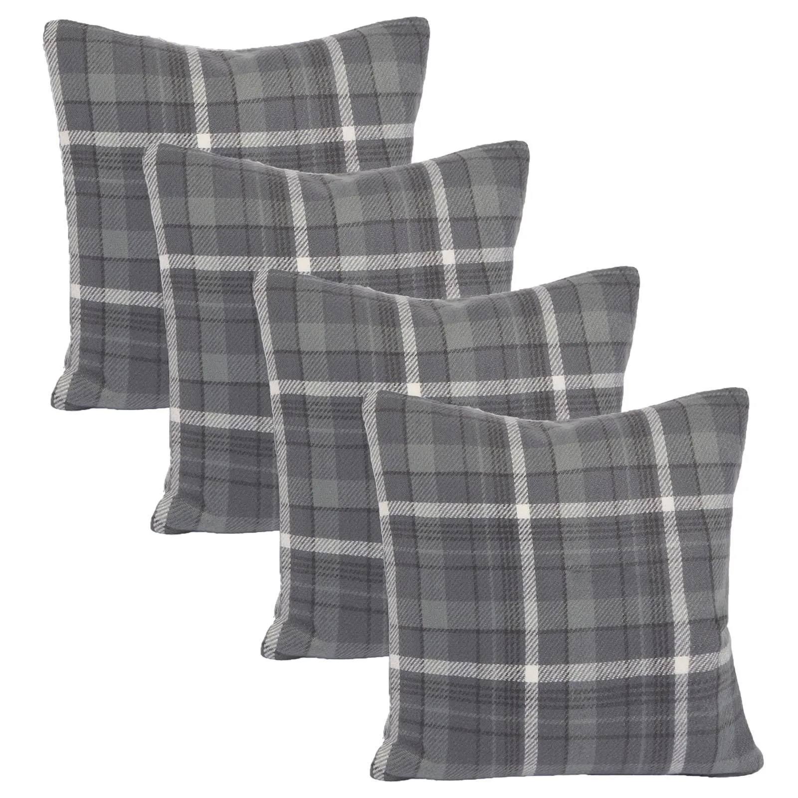 OHS Woven Check Cushion Covers Tartan Pack of 2 Filled Case Pad Set 18" x 18" Home in Charcoal