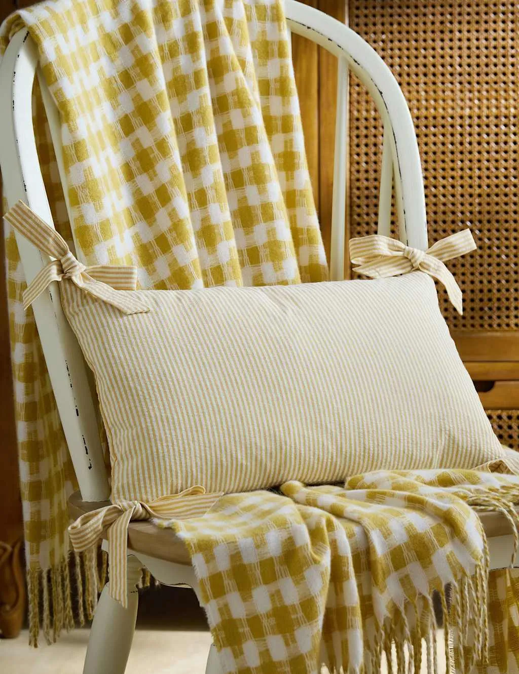 Laura Ashley Cotton Rich Striped Bolster Cushion Yellow Mix