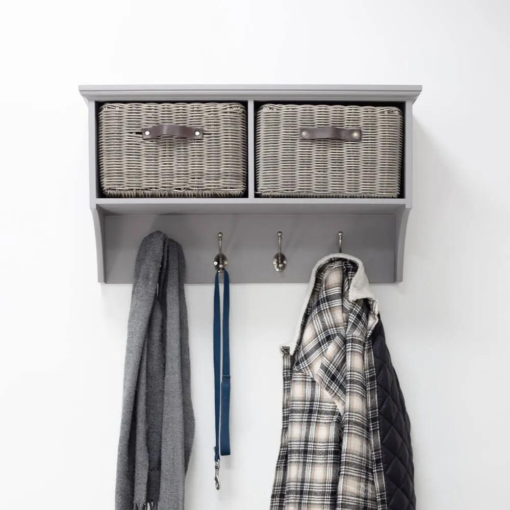 Statement Furniture Tetbury Coat Rack Hanging Shelf with 2 Grey Storage Baskets in Light Grey 1
