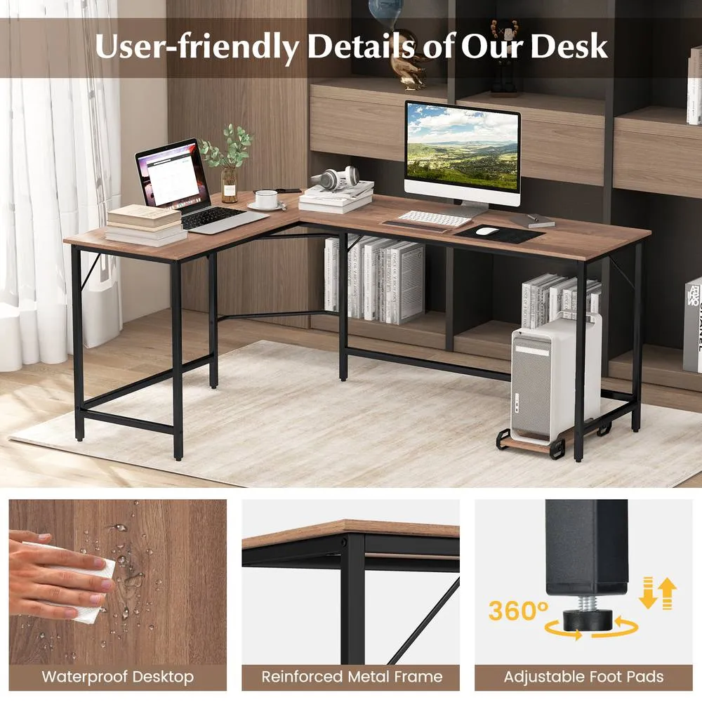 Costway L Shaped Home Office Desk Computer Corner Desk Gaming Table with CPU Stand in Natural 5