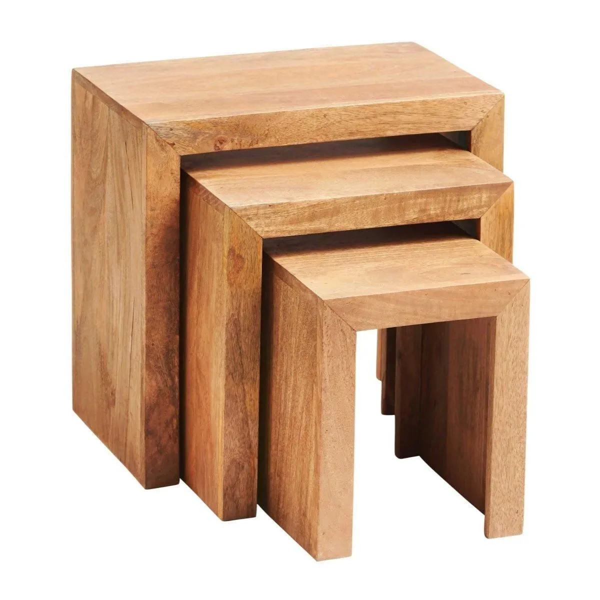 IH Design Duvid Light Mango Wooden Nest of 3 Tables in Brown