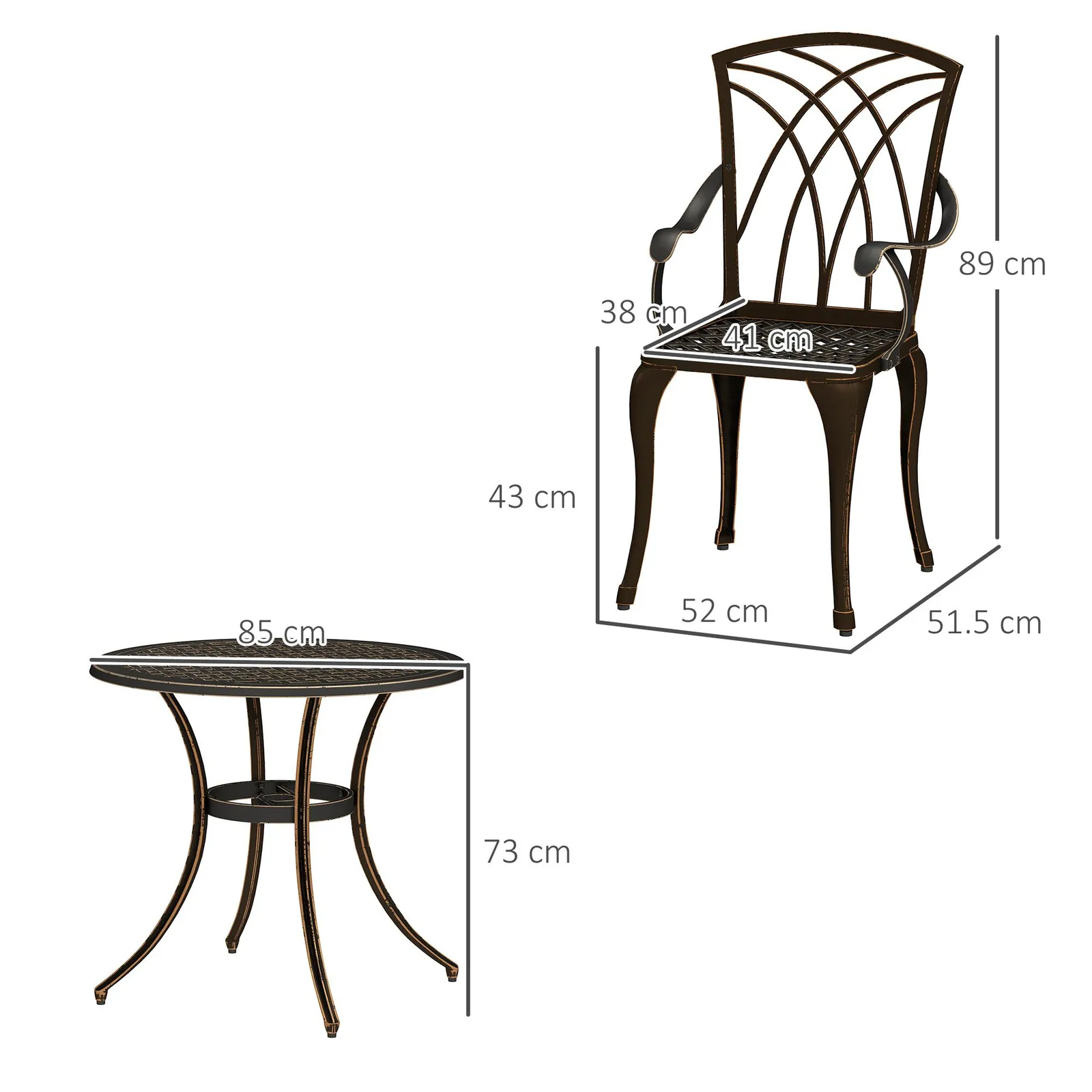 OUTSUNNY 5 PCs Garden Dining Set, Garden Furniture Set, Bronze Tone 3