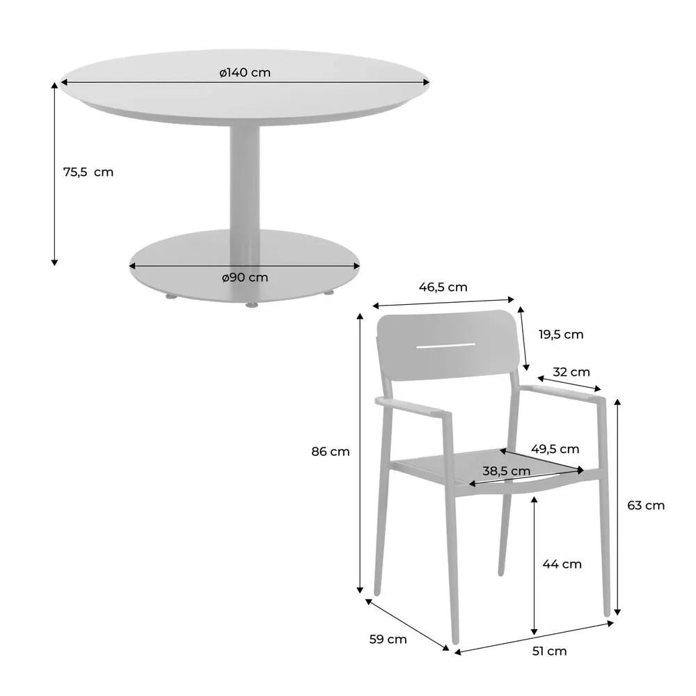 sweeek Round garden table aluminium + 6 armchairs in Dark Grey 5