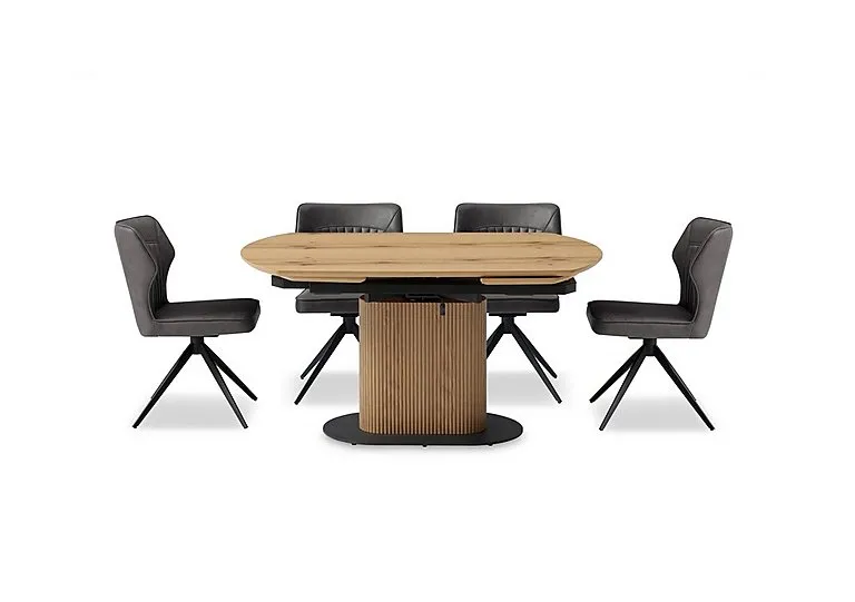 Jayden Swivel Extending Dining Table and 4 Faux Leather Swivel Chairs - Dark Grey