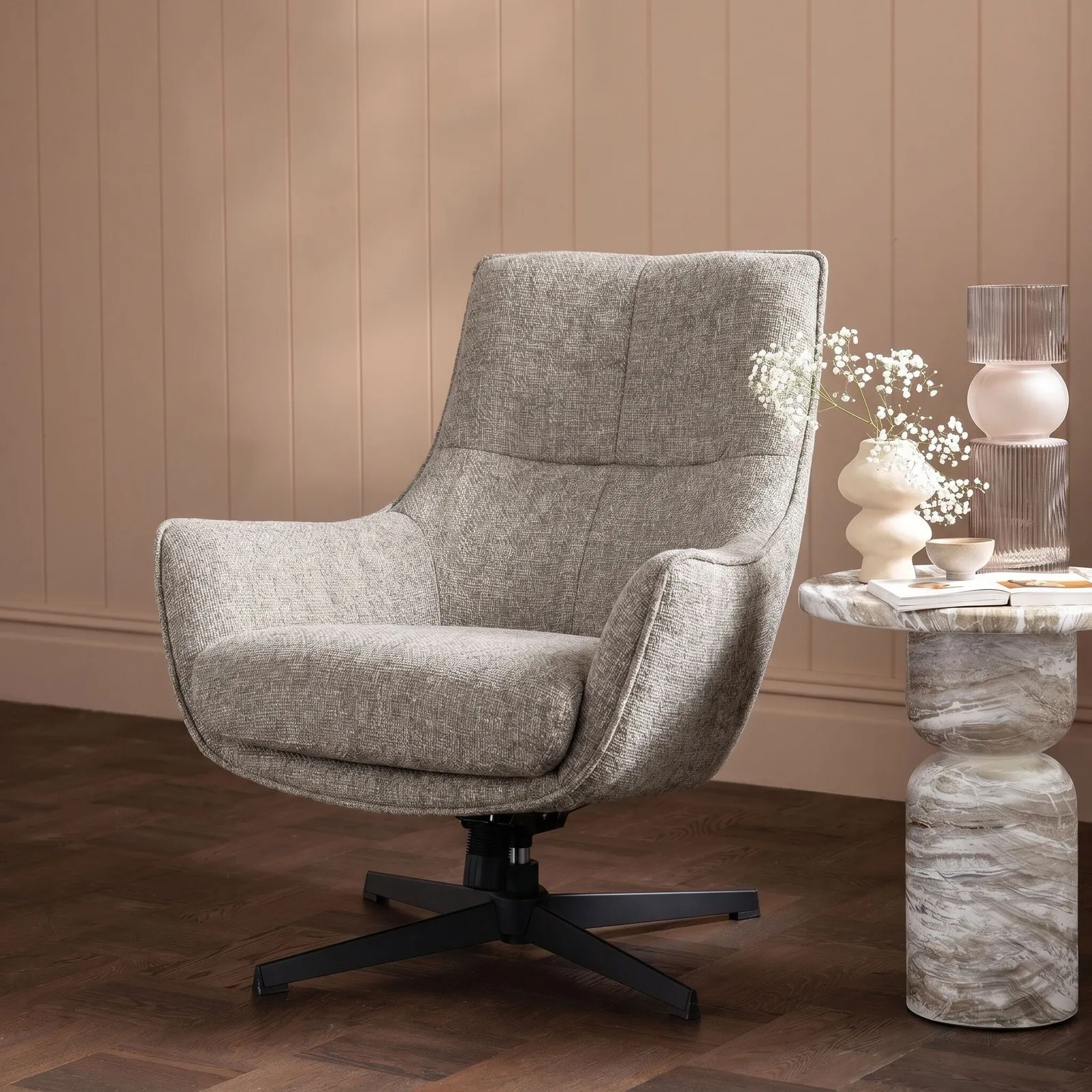 Draycott Khaki Swivel Armchair, Grey Fabric | Barker & Stonehouse 2