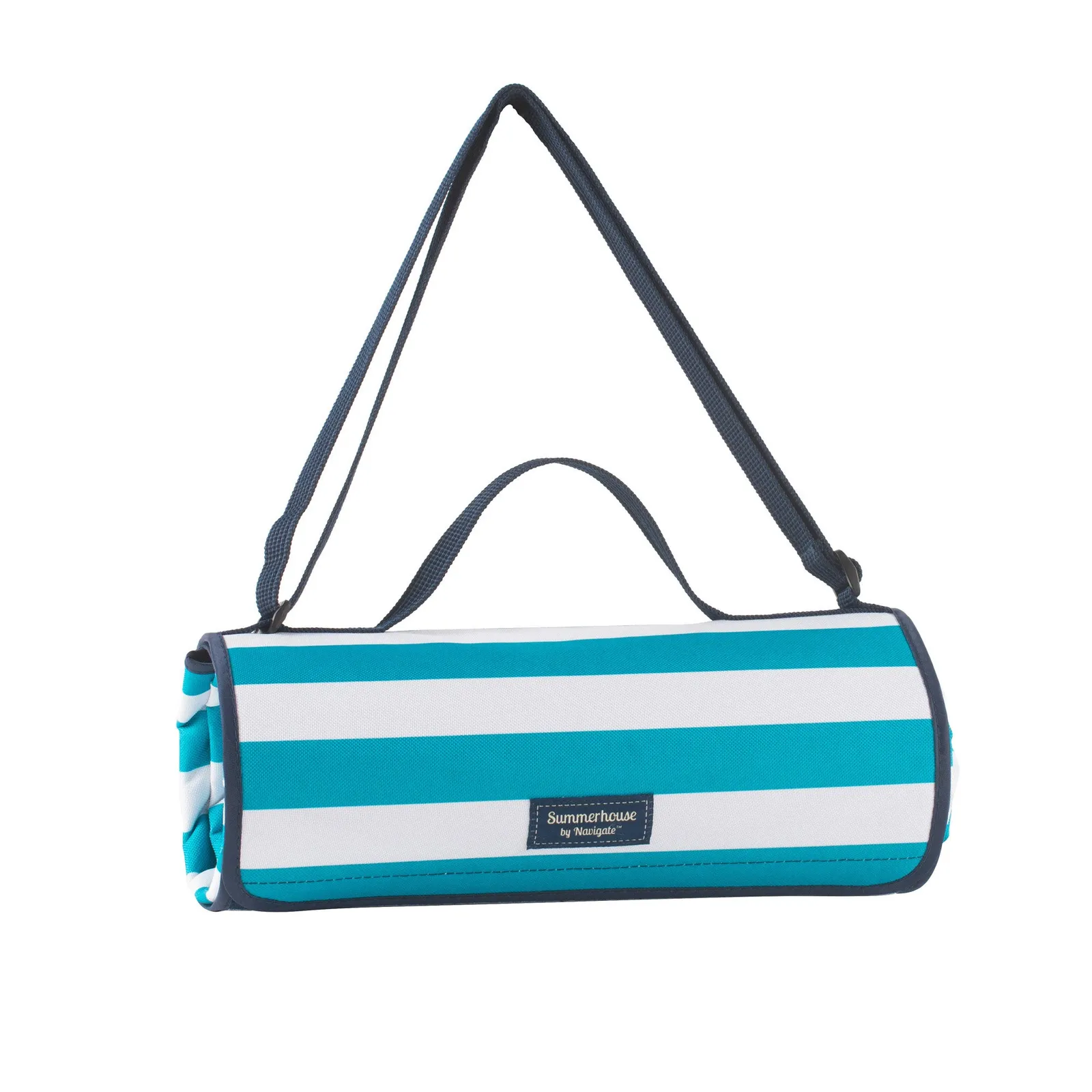 Coast Aqua Striped Waterproof Picnic Blanket Blue and White