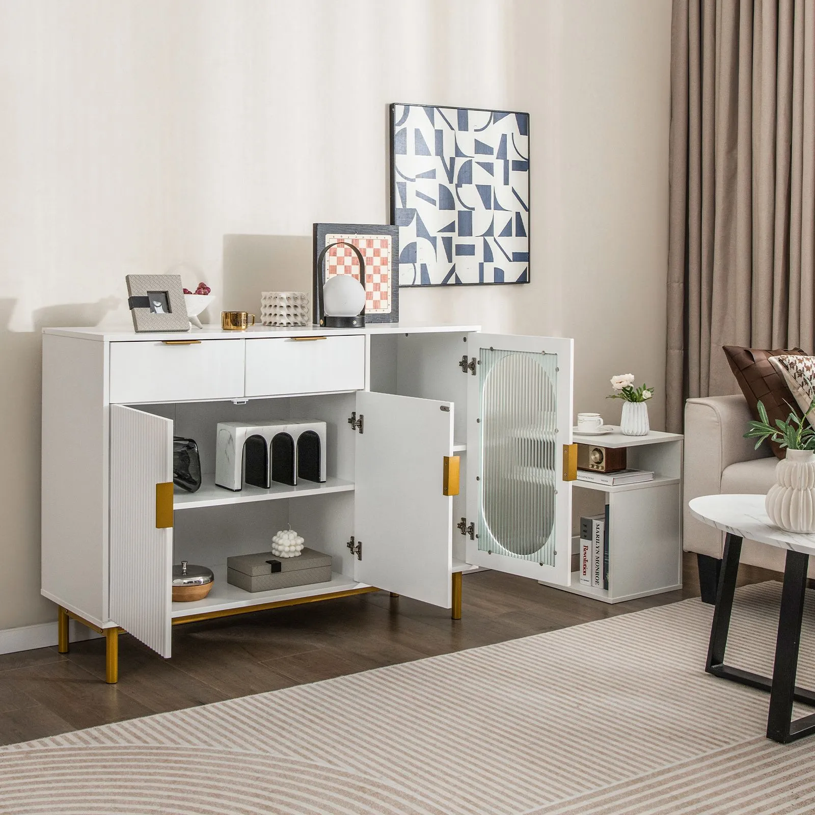 Costway Kitchen Storage Sideboard Dining Buffet Server Cabinet Cupboard With 2 Drawers in White 5
