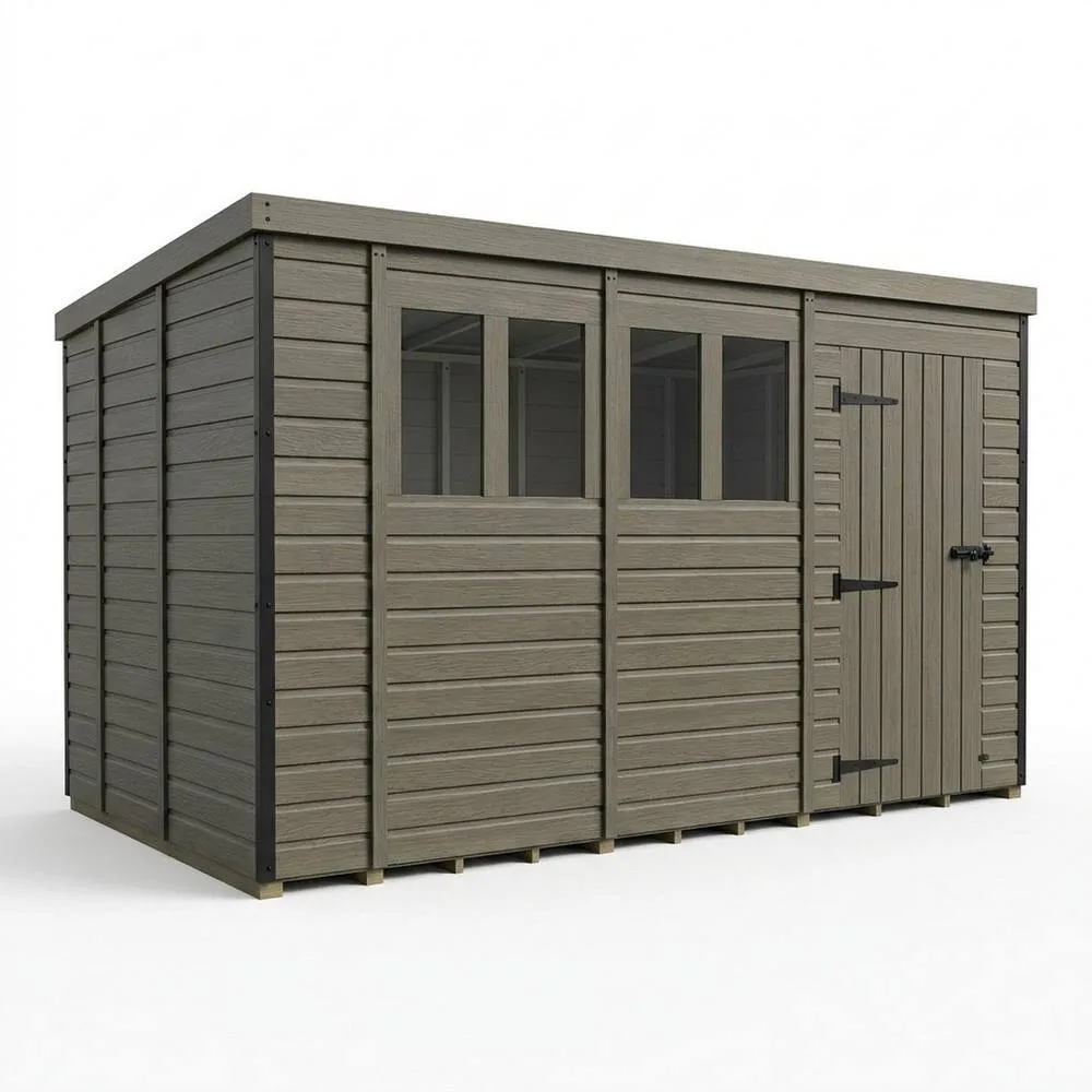 Buttercup Farm 13ft x 9ft Composite Pent Garden Shed Single Door With Windows in Grey 1