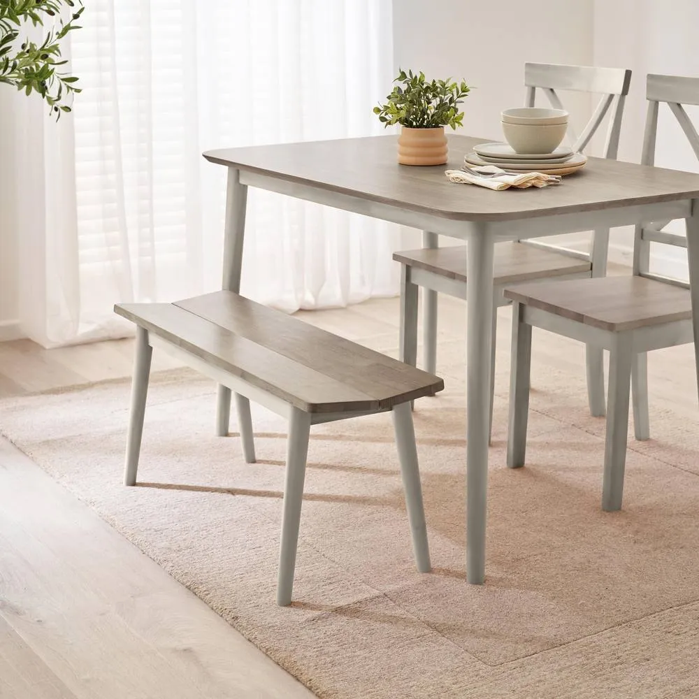 FurnitureboxUK Lynton Small Wooden Dining Table & 2 Benches in Light Grey 6