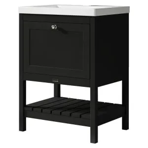 Bayswater Hartleigh Matt Black Traditional Freestanding Vanity Unit & 1 Tap Hole Modern Recessed Basin - 600mm 2